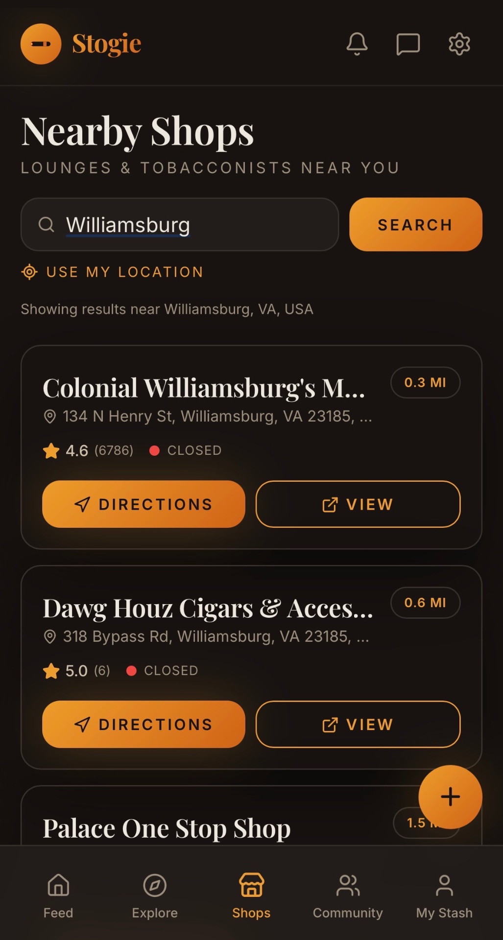Stogie Shops screen