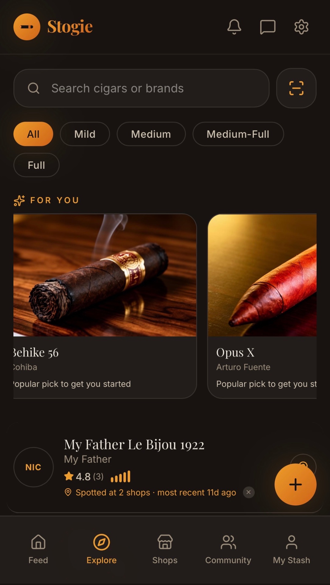 Stogie Explore screen
